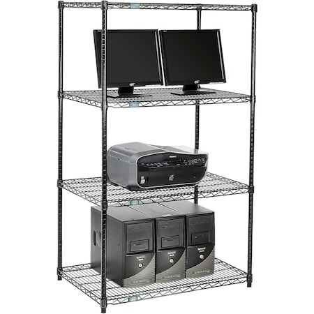 Nexel 4-Shelf Wire Computer LAN Workstation, 36inW x 24inD x 63inH, Black 695394BK